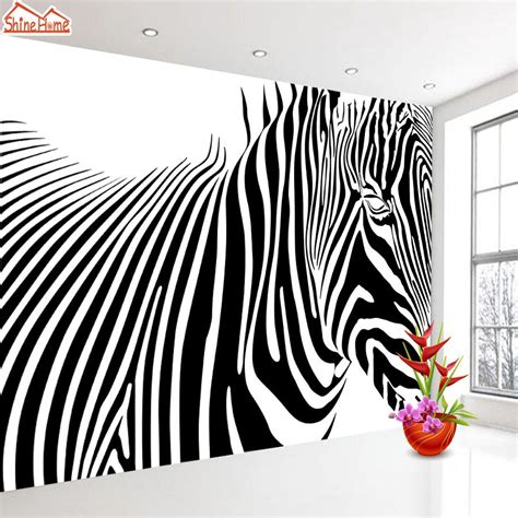 Shinehome Black And White Zebra Strip Animal Wallpaper For Murals Roll