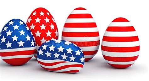 Easter Patriotic Eggs In Colors Of Flag Of Usa American Symbol Happy