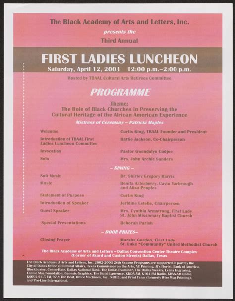 Program First Ladies Luncheon Unt Digital Library