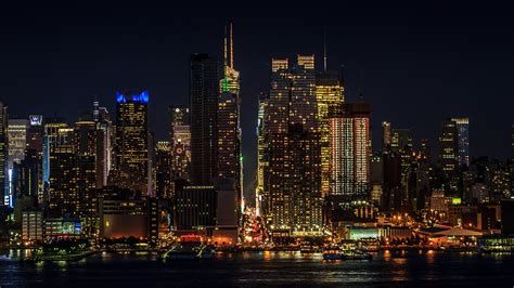 Фотографии Нью Йорк Манхэттен США мегаполиса в ночи 1920x1080