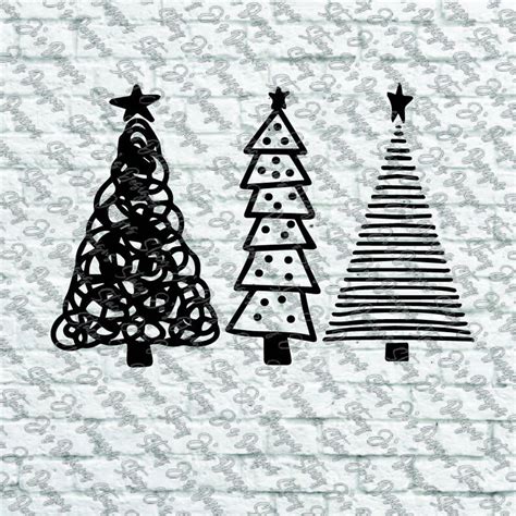 3 Christmas Trees Hand Drawn Squiggly Christmas Svg Pdf Eps Etsy