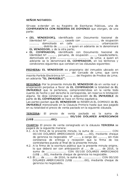 Contrato de Compra Venta de Inmueble Con Reserva de Propiedad | Pagos