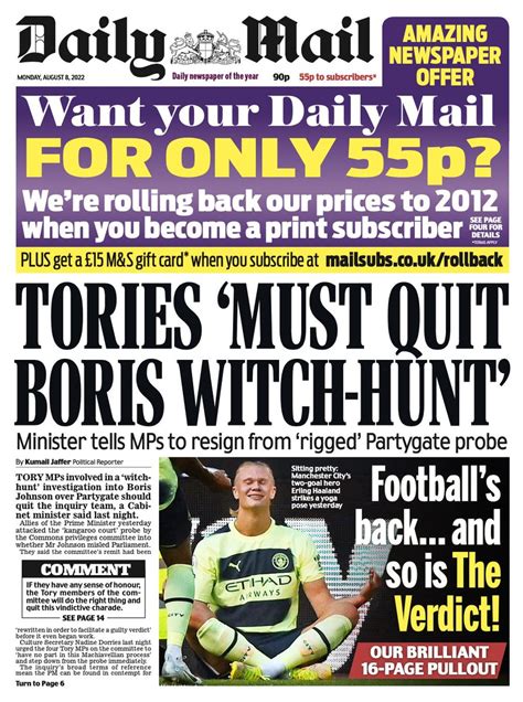 Daily Mail Front Page 8th Of August 2022 Tomorrow S Papers Today