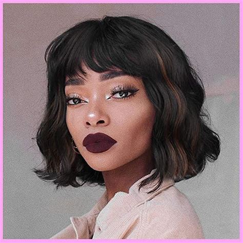 Sué Exquisite Short Wavy Wigs With Bangs Synthetic Bob