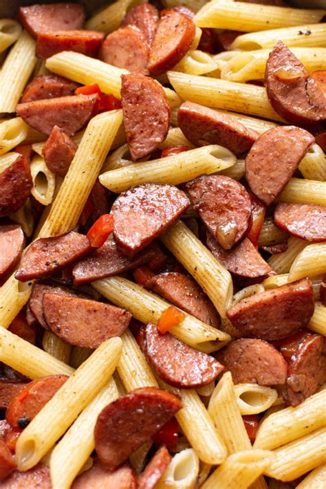 1 large red bell pepper, sliced thin ; Simple Balsamic Smoked Sausage Pasta • Salt & Lavender