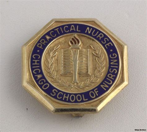 Practical Nurse Pin Chicago School Of Nursing 10k Yellow Gold Enamel