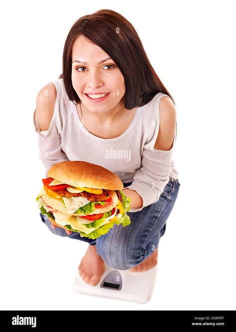 Woman Weight Loss On Scales Isolated Stock Photo Alamy