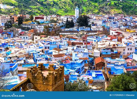 Top View Of The Streets In The Blue City Of Chefchaouen Location
