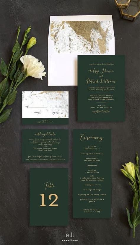 green gold glam stationery formal modern wedding suite