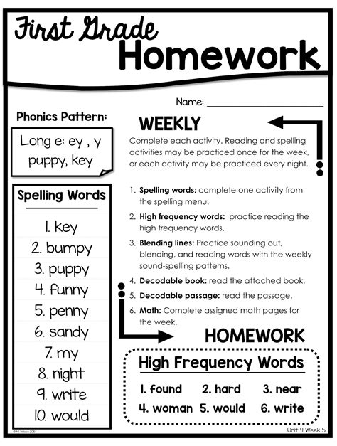 1st Grade Homework Homework Menu Weekly Homework Reading Homework