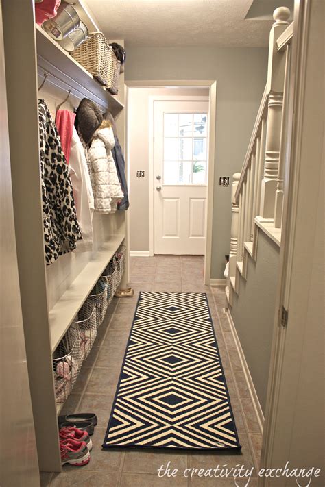 Get yourself a foam craft hoop and hot glue on bows in your desired color scheme. Narrow Hallway Built-In DIY Mudroom
