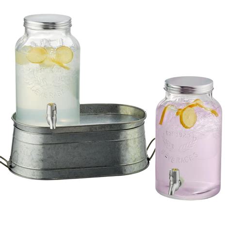 Artland Farmhouse Beverage Dispenser Set With Galvanized Stand And Two