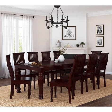 Colonial American Large Rustic Wood Dining Table And Chairs Set