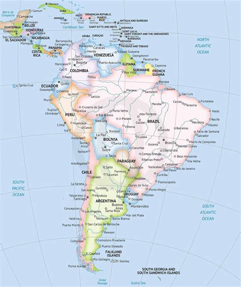 South America Continent Map With Countries And Capitals Boston
