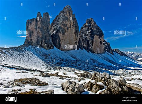 Onset Of Winter At The Three Peaks Mountains Tre Cime Di Lavaredo