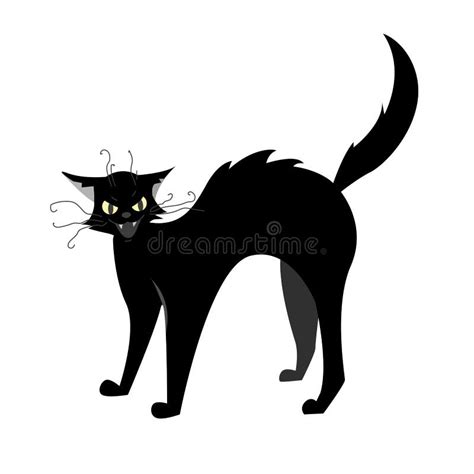 A Black Cat With An Evil Look Hisses Arching Its Back Stock Vector