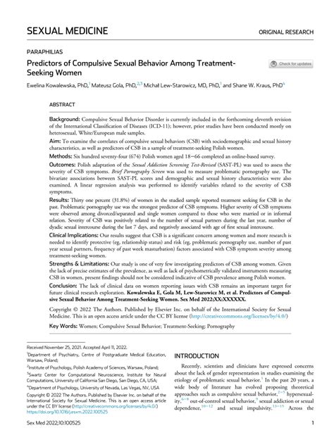 PDF Predictors Of Compulsive Sexual Behavior Among Treatment Seeking