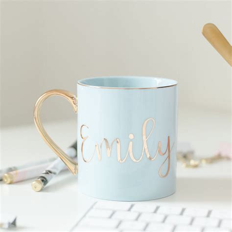 Light Blue With Gold Handle Coffee Mug Name Mugs Mugs Personalized