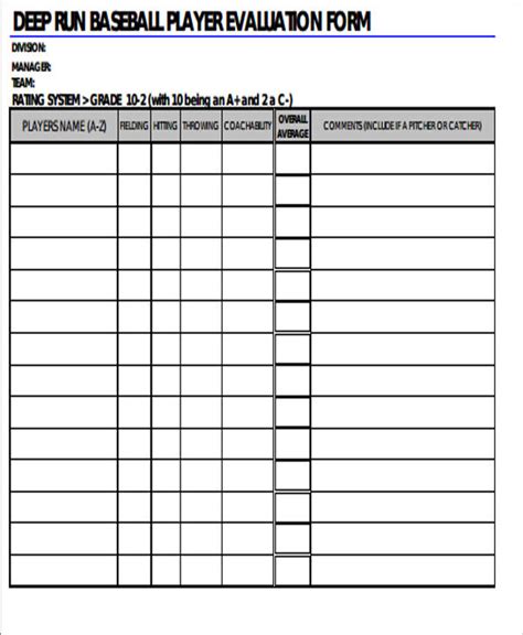 Printable Softball Player Evaluation Form