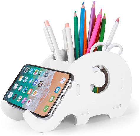 Buy Pen Pencil Holder With Phone Stand Elephant Shaped Resin Container