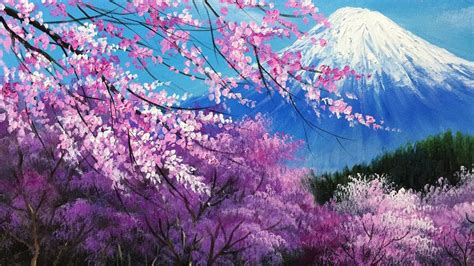 The Cherry Blossoms In The Mt Fuji Acrylic Painting Full Youtube
