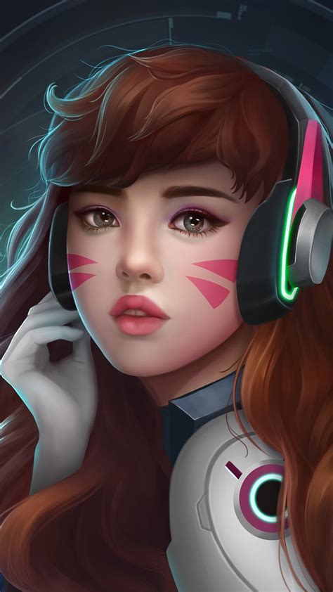 1080x1920 Dva Overwatch Headphones Artwork Iphone 76s6 Plus Pixel Xl