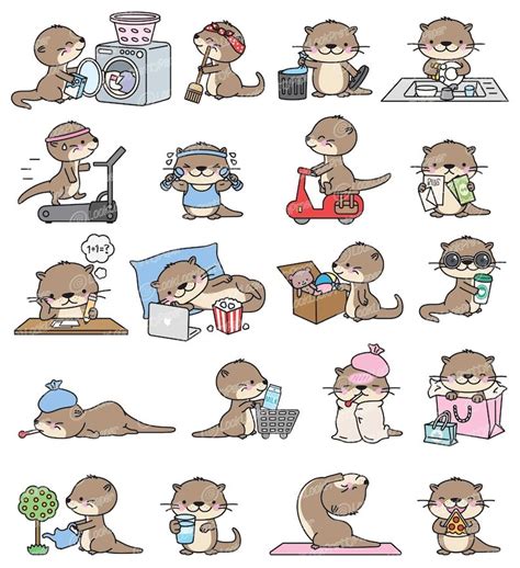 Premium Vector Clipart Kawaii Otter Cute Otters Planning Etsy Canada