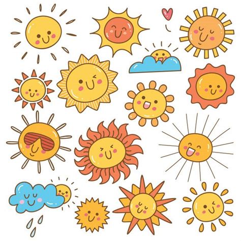 Kawaii Sun Doodle Summer Sun Design Element Sun Doodles Doodle Art