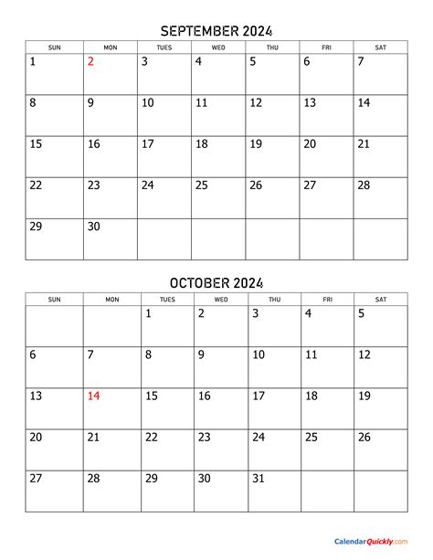 September And October 2024 Calendar Calendar Quickly