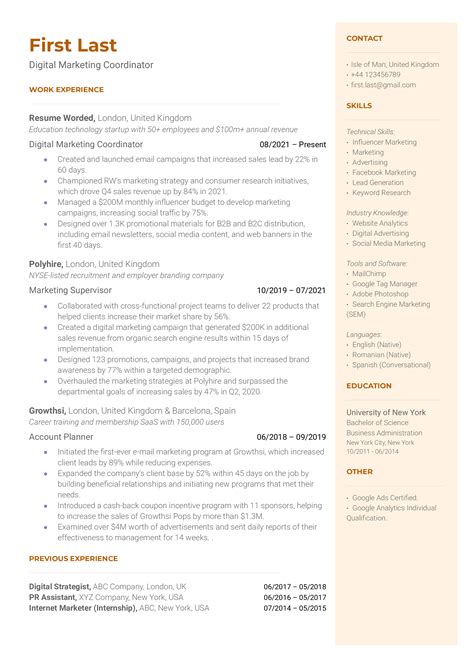 Entry-Level Project Coordinator Resume Example for 2023 | Resume Worded
