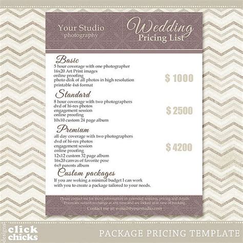 Actual day wedding photography $2,388. Photography Package Pricing List Template - Wedding Packages List - 003 - C035, INSTANT DOWNLOAD ...