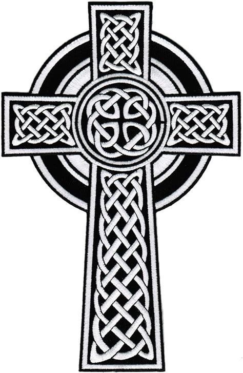 Celtic Cross Large Iron On Patch White Embroidered Relgious