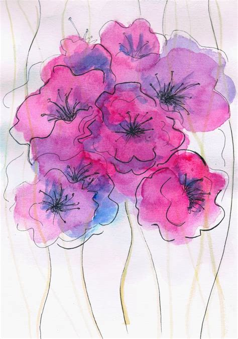 Flower Watercolor Painting Abstract Flower Painting Pink Flowers