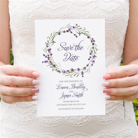 Lavender Save The Date Cards Rustic Wedding Rosemary Herb Invitation