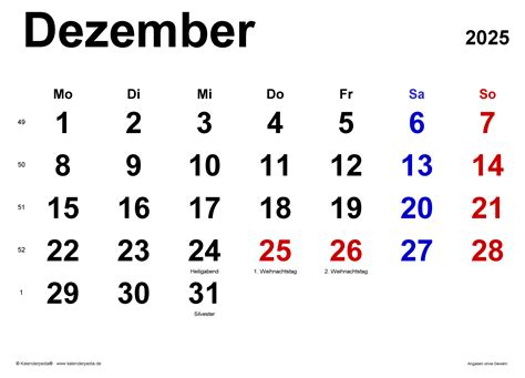 Kalender Dezember 2025 Als Pdf Vorlagen
