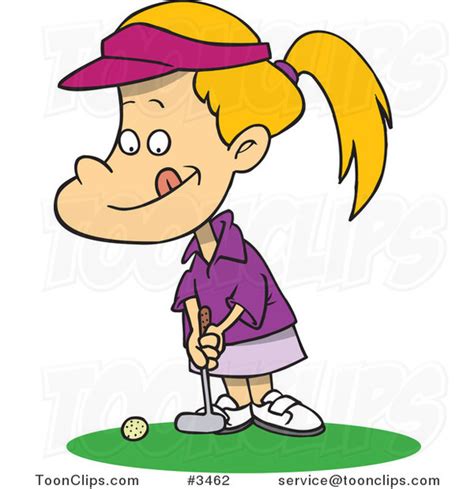 Cartoon Little Girl Golfing 3462 By Ron Leishman