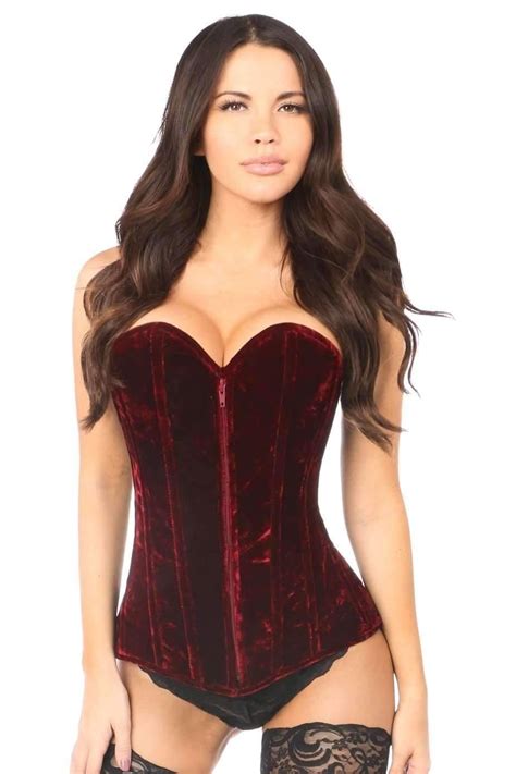 Plus Size Lavish Red Crushed Velvet Overbust Corset Velvet Corset Overbust Corset Corset Dress