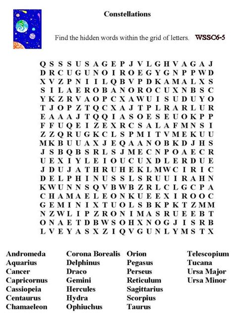 Bluebonkers Free Printable Word Search Sheet Constellations