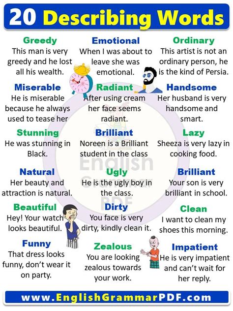 20 Describing Words And Example Sentences Pdf Describing Words Good