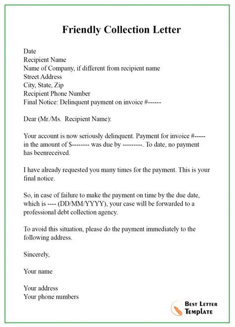 7 Free Collection Letter Template Format Sample And Example