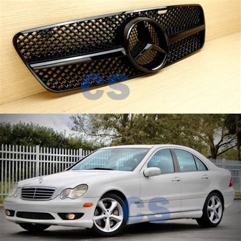 2001 2007 For Mercedes Benz C Class W203 All Shiny Black Front Grille