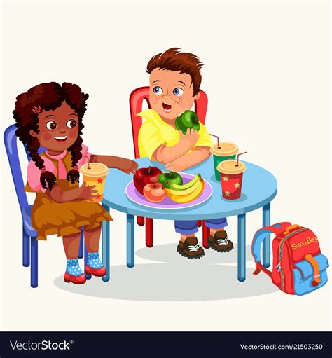 Classmates Having Lunch In Dining Room Royalty Free Vector
