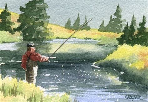 Fly Fishing Watercolor Fine Art Print By Artist Dj Rogers Etsy Fly