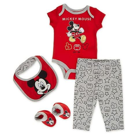Disney Mickey Mouse 4 Piece Bodysuit And Pants Layette Set Baby Boys