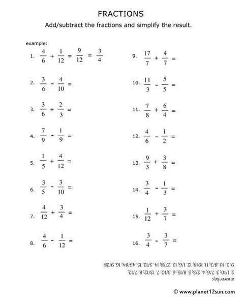 Adding And Subtracting Fraction Worksheet