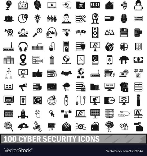 100 Cyber Security Icons Set Simple Style Vector Image