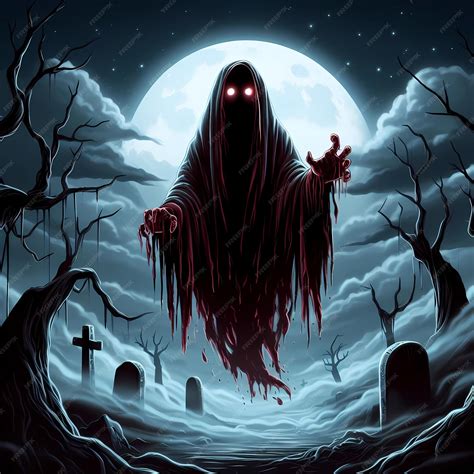 Premium AI Image | Haunted cemetery with a ghostly figure