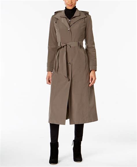 London Fog Hooded Belted Maxi Trench Coat Macys