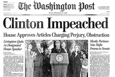 Clinton Impeached House Approves Articles Alleging Perjury Obstruction The Washington Post