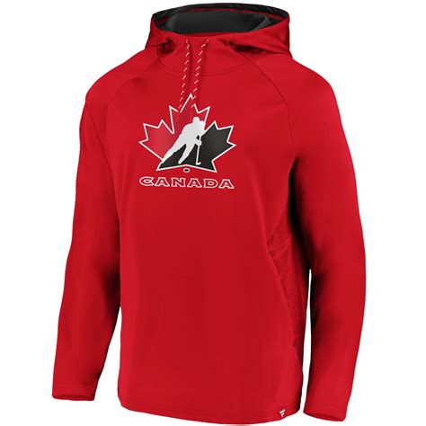 Team Canada Iihf Iconic Poly Embossed Defender Fleece Hoodie Sportbuff